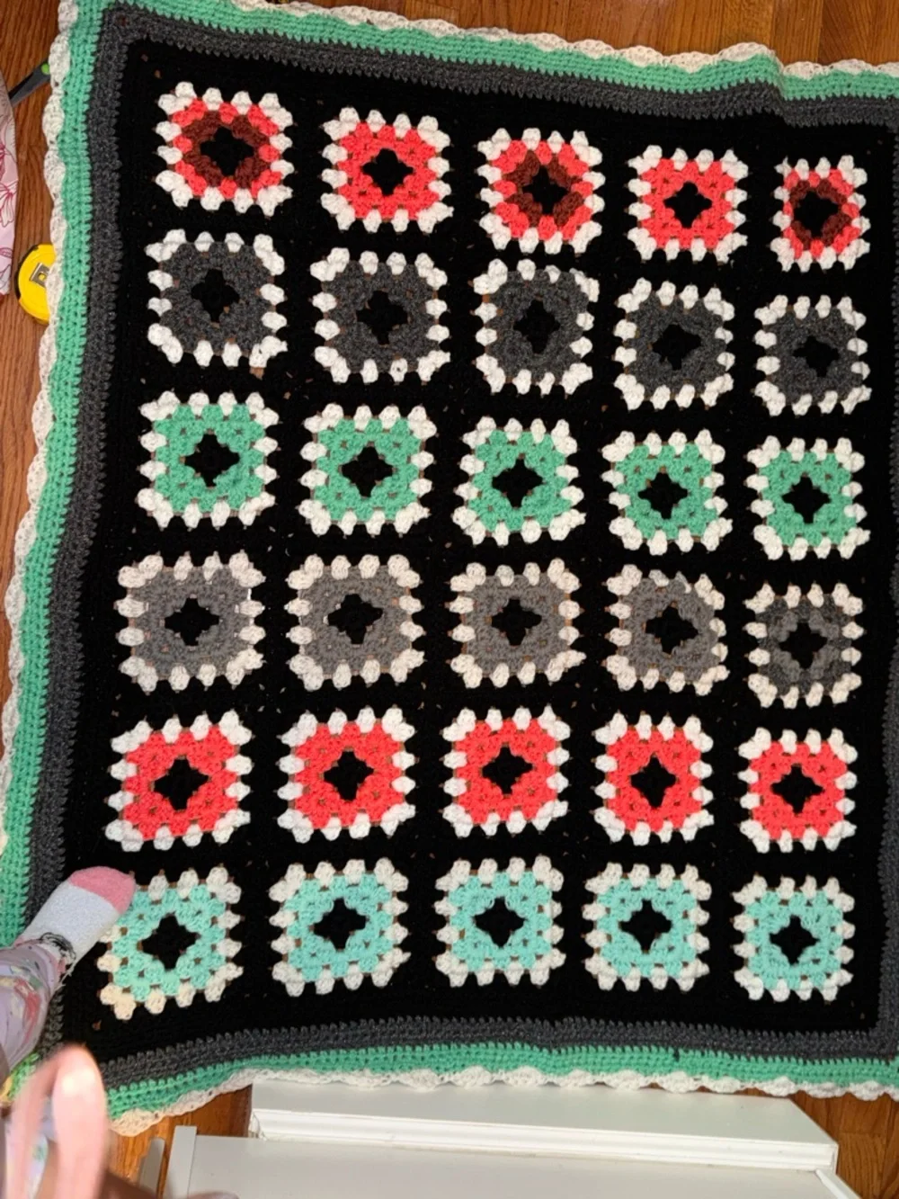 VTG Afghan Crochet Throw Blanket Granny Square Handmade Colorful
